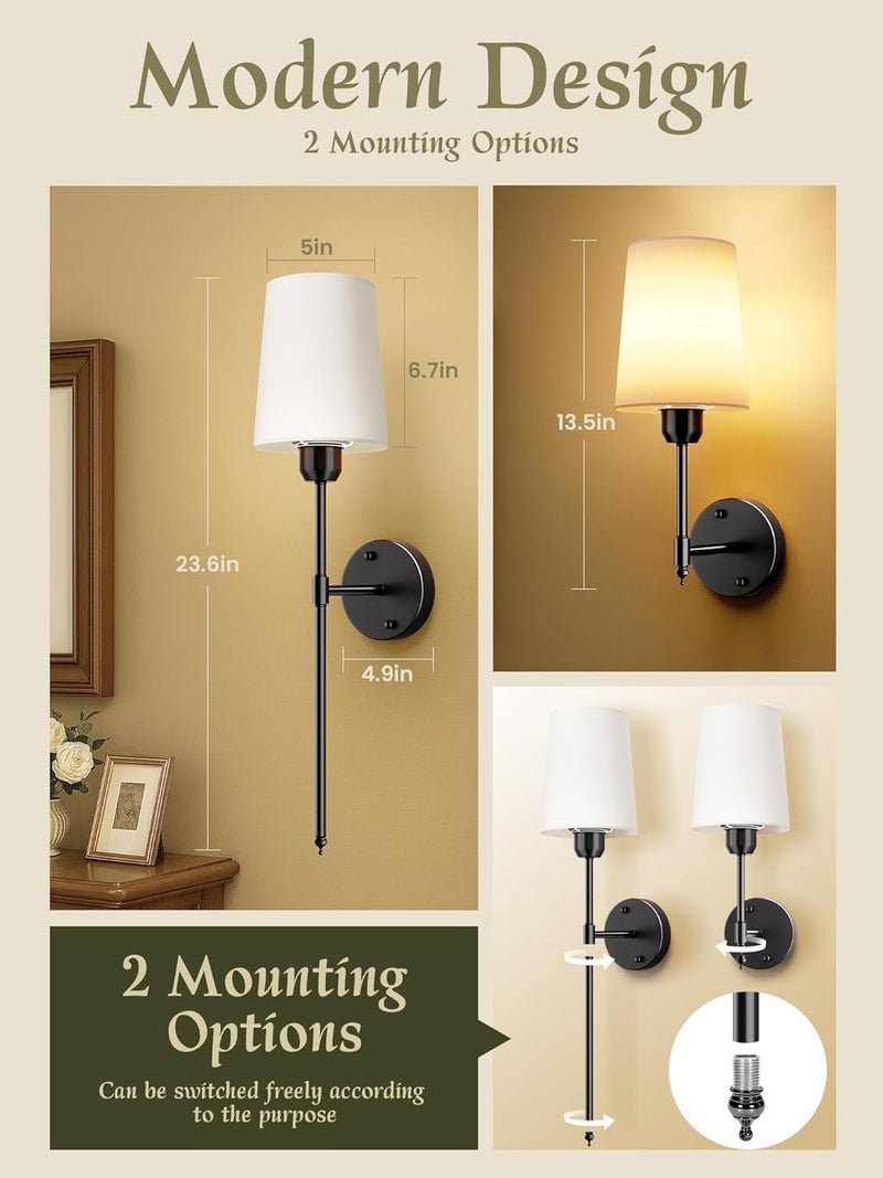 SyncGlow Wireless Wall Sconces Set of 2 Battery Operated, Black Wall Lights with Rechargeable Magnetic Bulbs and Remote, Dimmable & 15 RGB Cordless Wall Lamps for Bedroom Living Room Hallway, 23 Inch - Image 2